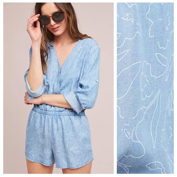 Anthropologie Cloth & Stone Chambray Romper - Picture 2 of 4